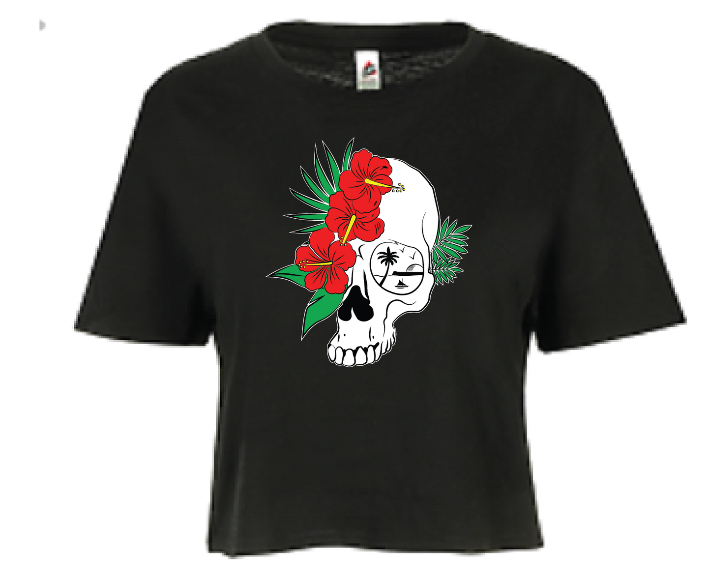 Hibiscus Skull Crop Top T-Shirt